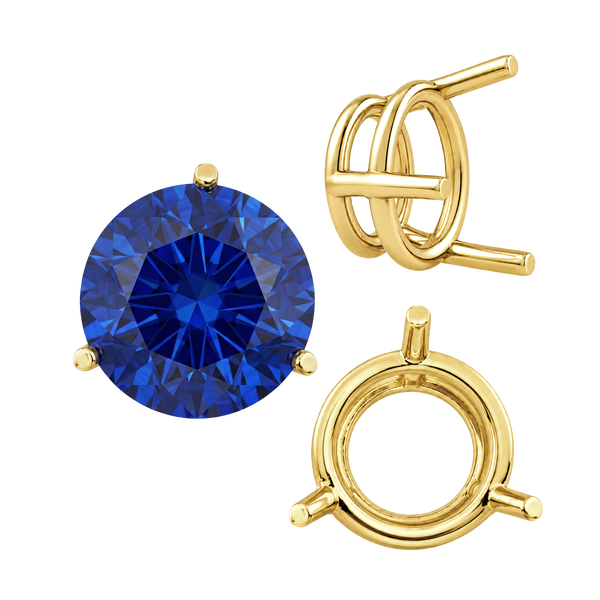 Three Prong Round Wire Basket Settings in 14K Gold (1.25 mm - 8.00 mm)
