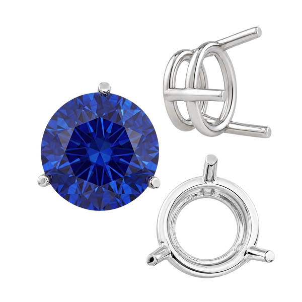 Three Prong Round Wire Basket Settings in Sterling Silver (1.25 mm - 8.00 mm)