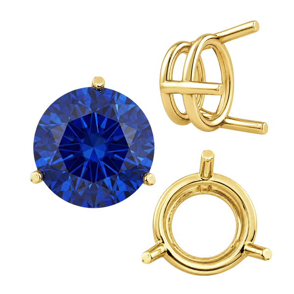Three Prong Round Wire Basket Settings in 14K Gold (1.25 mm - 8.00 mm)