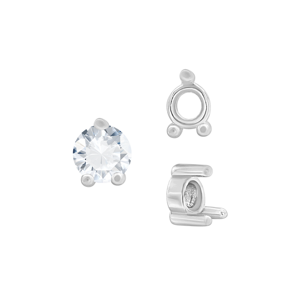 Three Prong Round Low Base Heavy Settings in Sterling Silver (1.50 mm - 6.00 mm)
