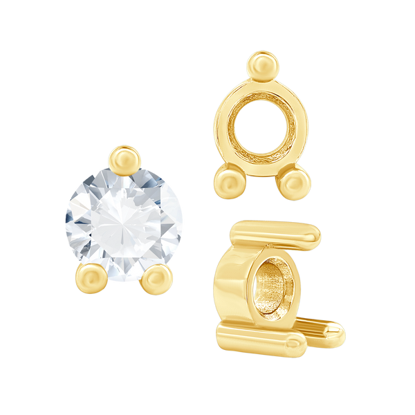 Three Prong Round Low Base Heavy Settings in 14K Gold (1.50 mm - 6.00 mm)