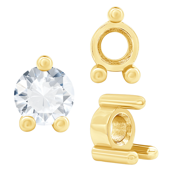 Three Prong Round Low Base Heavy Settings in 14K Gold (1.50 mm - 6.00 mm)