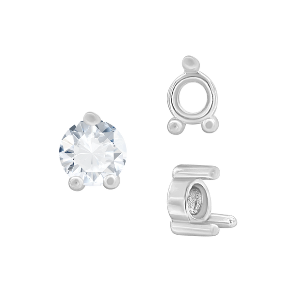 Three Prong Round Low Base Heavy Settings in Sterling Silver (1.50 mm - 6.00 mm)