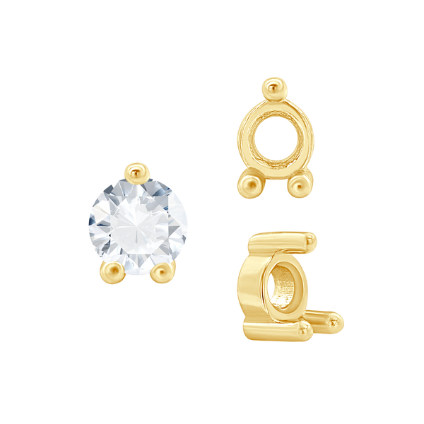 Three Prong Round Low Base Heavy Settings in 14K Gold (1.50 mm - 6.00 mm)