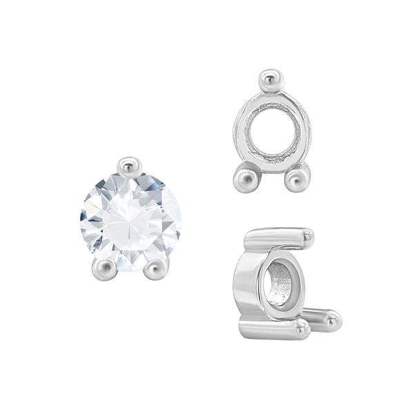 Three Prong Round Low Base Heavy Settings in Sterling Silver (1.50 mm - 6.00 mm)