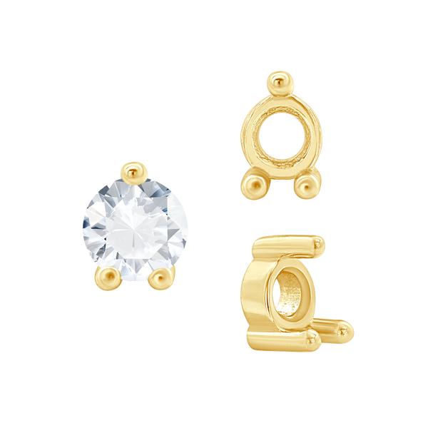 Three Prong Round Low Base Heavy Settings in 14K Gold (1.50 mm - 6.00 mm)