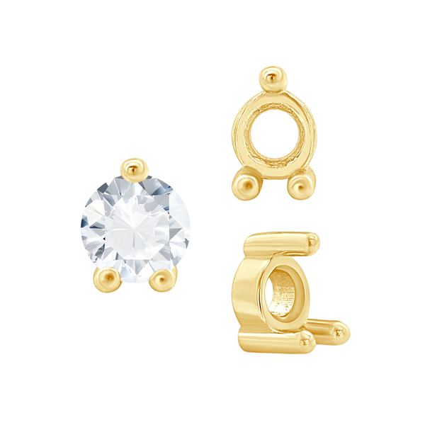 Three Prong Round Low Base Heavy Settings in 14K Gold (1.50 mm - 6.00 mm)