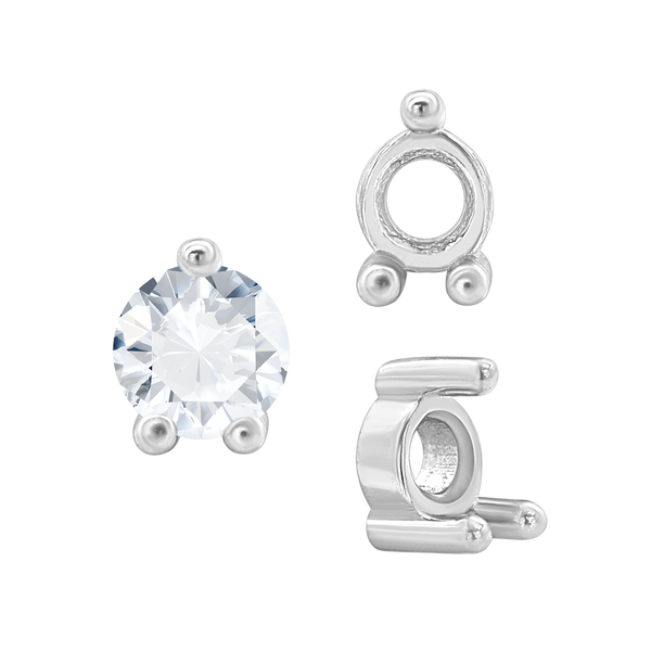 Three Prong Round Low Base Heavy Settings in Sterling Silver (1.50 mm - 6.00 mm)