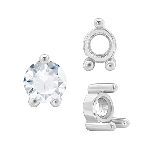 Three Prong Round Low Base Heavy Settings in Sterling Silver (1.50 mm - 6.00 mm)