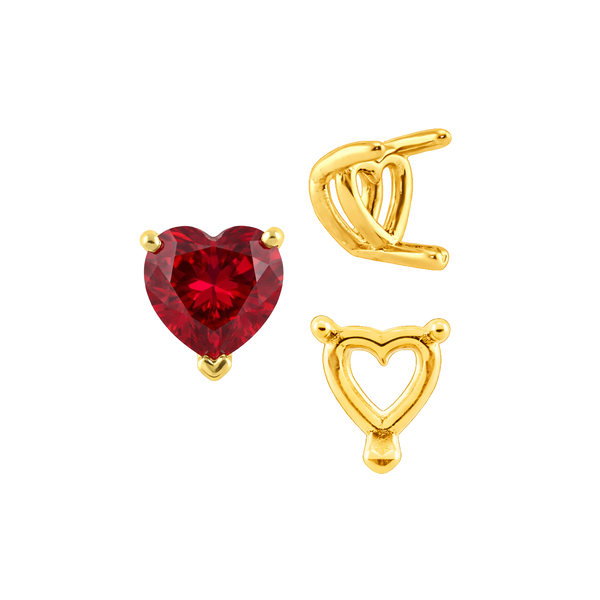 V-End Heart Shape Wire Basket Settings in 14K Gold (3.00 x 3.00 mm - 10.00 x 10.00 mm)