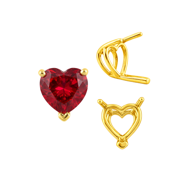 V-End Heart Shape Wire Basket Settings in 14K Gold (3.00 x 3.00 mm - 10.00 x 10.00 mm)