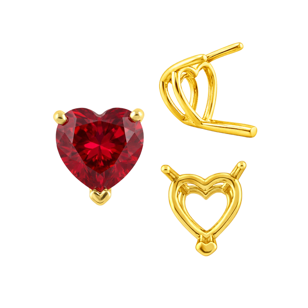 V-End Heart Shape Wire Basket Settings in 14K Gold (3.00 x 3.00 mm - 10.00 x 10.00 mm)