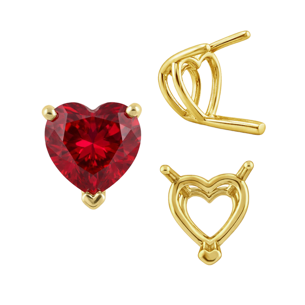 V-End Heart Shape Wire Basket Settings in 14K Gold (3.00 x 3.00 mm - 10.00 x 10.00 mm)