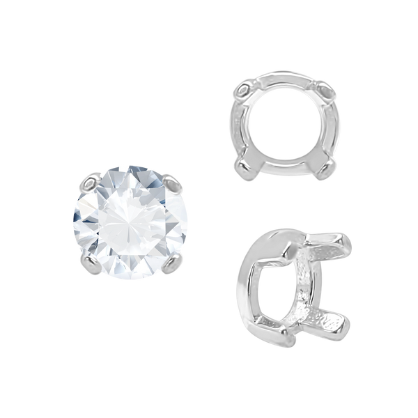 Four Prong Round Low Base Settings in Sterling Silver (2.00 mm - 8.00 mm)