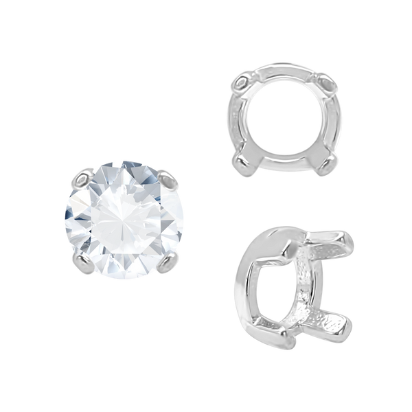 Four Prong Round Low Base Settings in Sterling Silver (2.00 mm - 8.00 mm)
