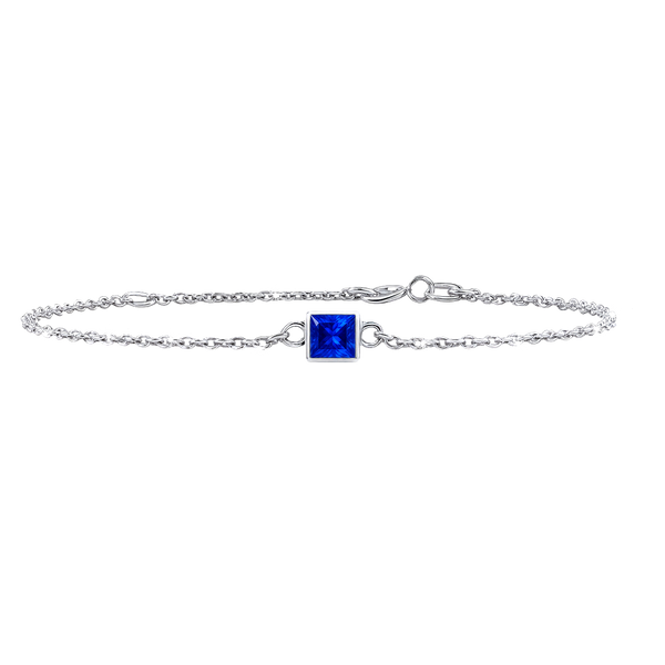 Diamond or Gemstone Square Bezel Charm in 14K White Diamond Cut Cable Bracelet