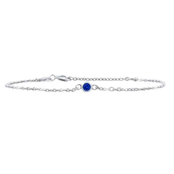 Diamond or Gemstone Round Bezel Charm in 14K White Diamond Cut Cable Bracelet