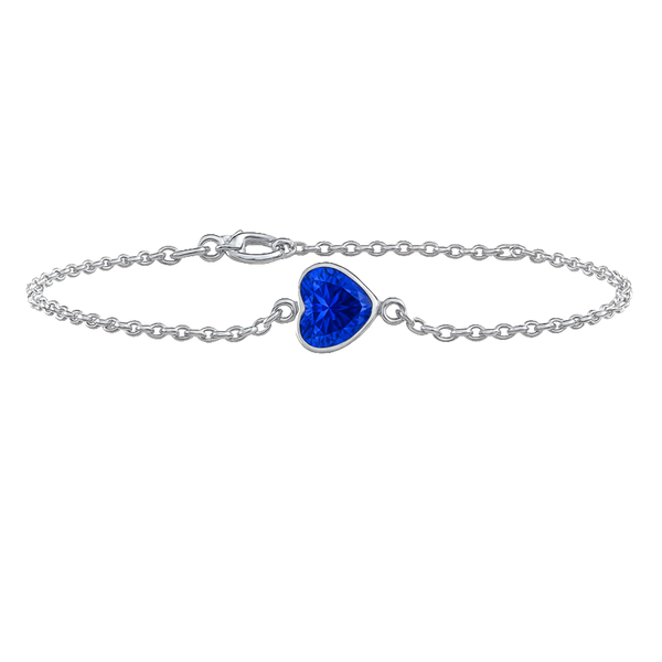 Diamond or Gemstone Heart Bezel Charm in 14K White Round Cable Bracelet