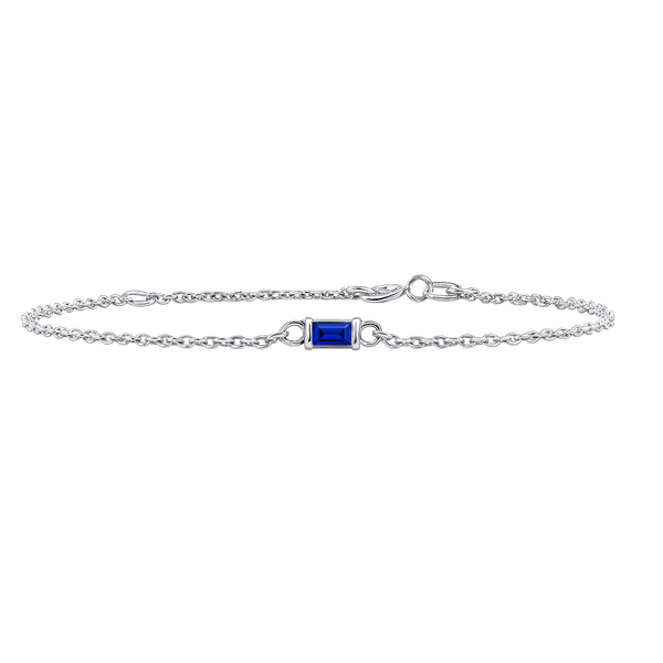 Diamond or Gemstone Baguette Bezel Charm in 14K White Round Cable Bracelet