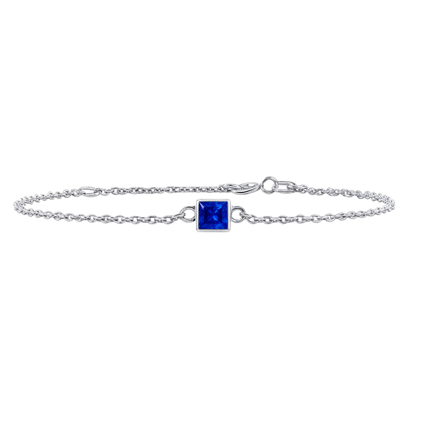 Diamond or Gemstone Square Bezel Charm in 14K White Round Cable Bracelet
