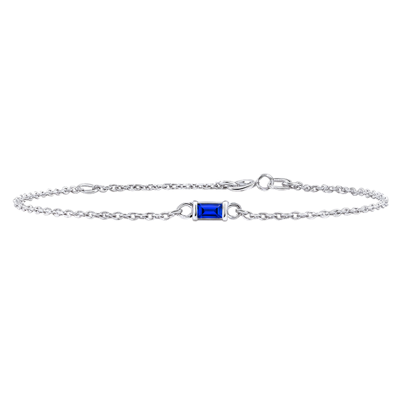 Diamond or Gemstone Baguette Bezel Charm in 14K White Diamond Cut Cable Bracelet