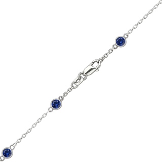 Finished Diamond by the Yard Cable Chain Bracelet in 14K White Gold with Sapphire Stones