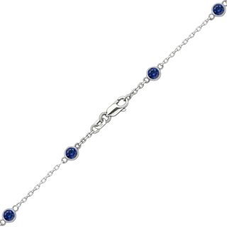 Finished Diamond by the Yard Cable Chain Bracelet in 14K White Gold with Sapphire Stones