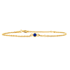 Diamond or Gemstone Round Bezel Charm in 14K Yellow Diamond Cut Cable Bracelet