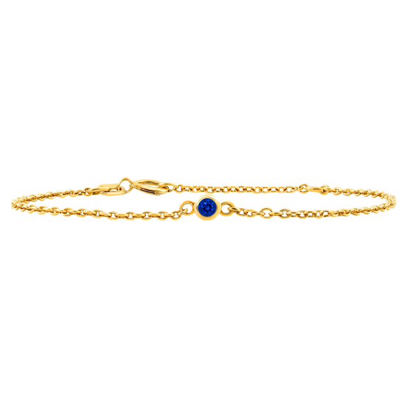 Diamond or Gemstone Round Bezel Charm in 14K Yellow Diamond Cut Cable Bracelet