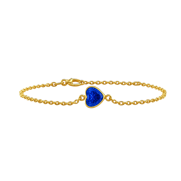 Diamond or Gemstone Heart Bezel Charm in 14K Yellow Round Cable Bracelet