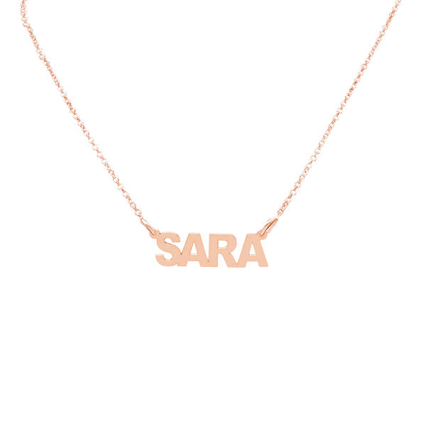 Block Letter Laser Cut Out Necklace in 14K Pink Gold (18" Chain)
