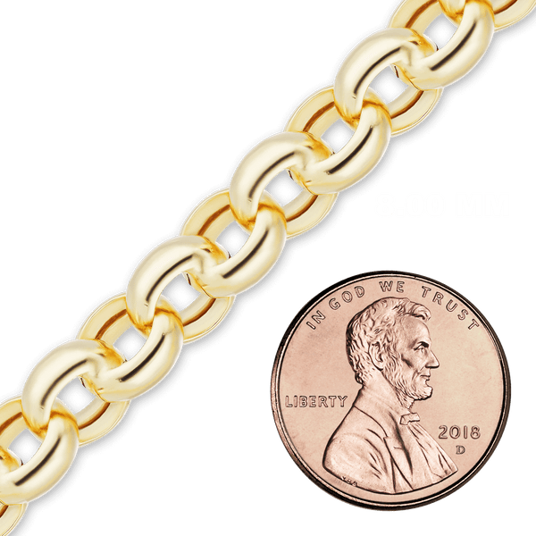 Bulk / Spooled Round Semi-Solid Rolo Chain in 14K Yellow Gold (2.50 mm - 8.00 mm)