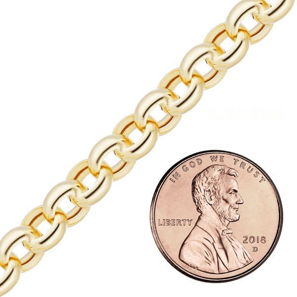 Bulk / Spooled Round Semi-Solid Rolo Chain in 14K Yellow Gold (2.50 mm - 8.00 mm)