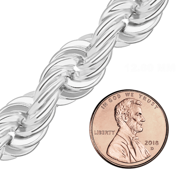 Bulk / Spooled Handmade Solid Rope Chain in Sterling Silver (2.50 mm - 12.60 mm)