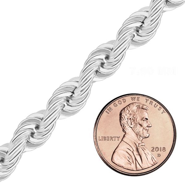 Bulk / Spooled Handmade Solid Rope Chain in Sterling Silver (2.50 mm - 12.60 mm)