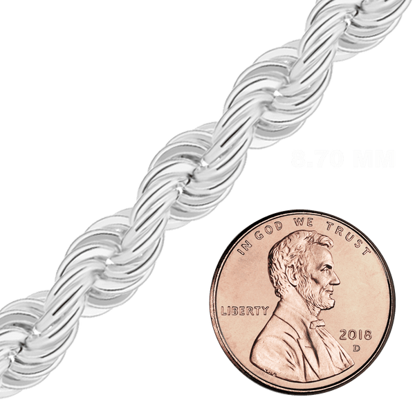 Bulk / Spooled Handmade Solid Rope Chain in Sterling Silver (2.50 mm - 12.60 mm)