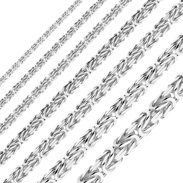 Bulk / Spooled Square Byzantine Handmade Chain in Sterling Silver (2.40 mm - 8.30 mm)