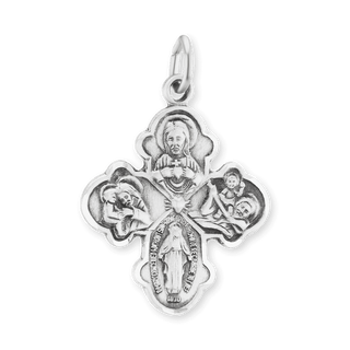 Sterling Silver Double-Sided Four-Way Cross Pendant with Antique Finish (24 x 17 mm)