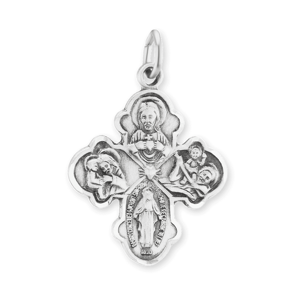 Sterling Silver Double-Sided Four-Way Cross Pendant with Antique Finish (24 x 17 mm)