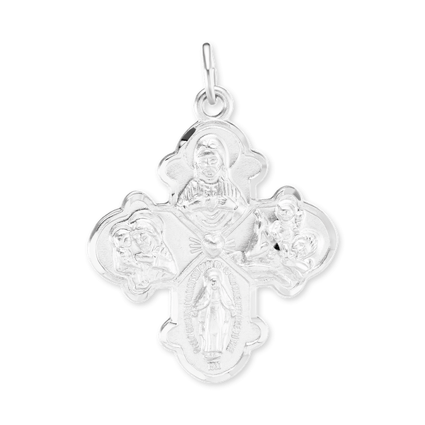 Sterling Silver Double-Sided Four-Way Cross Pendant (36 x 27 mm)