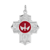 Sterling Silver Double-Sided Four-Way Cross Pendant with Red Enamel (37 x 26 mm)