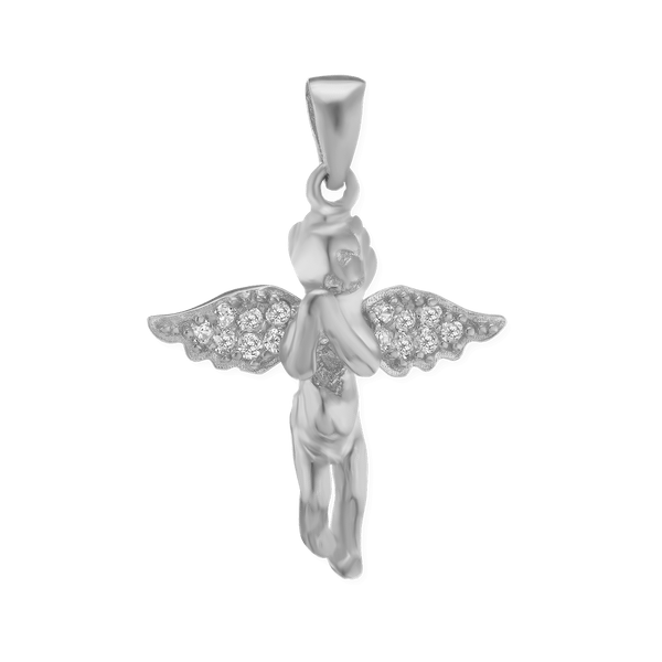 Sterling Silver Angel Pendant with Cubic Zirconia (27 x 19 mm - 34 x 30 mm)