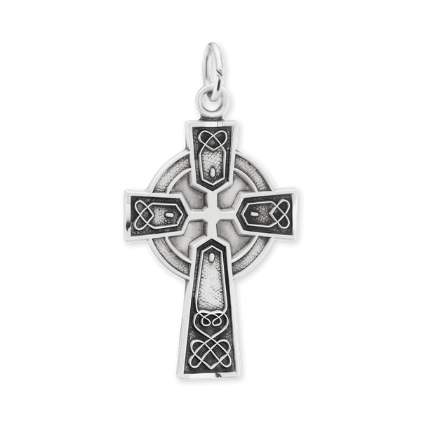 Sterling Silver Celtic Cross Pendant with Black Enamel (37 x 20 mm)