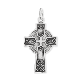 Sterling Silver Celtic Cross Pendant with Black Enamel (37 x 20 mm)