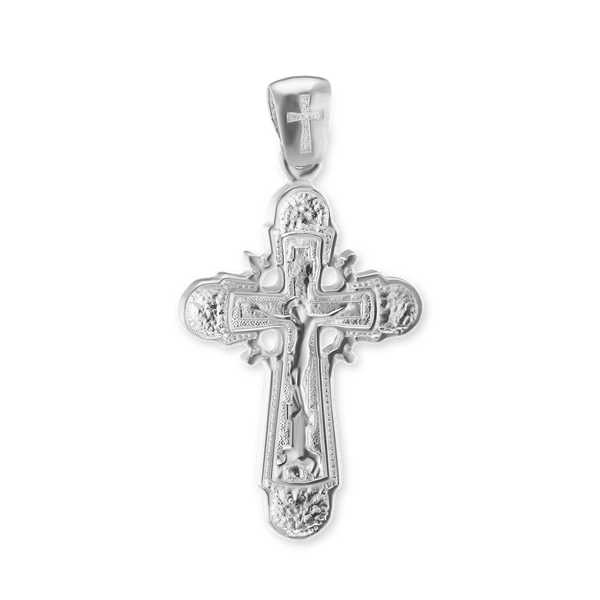 Sterling Silver Byzantine Double-Sided Cross and Crucifix Pendant (35 x 18 mm)