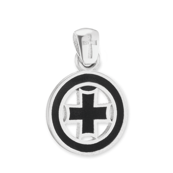 Sterling Silver Pattée Cross Medallions with Black Enamel (24 x 16 mm)