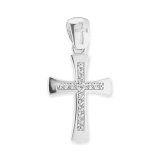 Sterling Silver Tapered Cross Pendant with Cubic Zirconia (26 x 13 mm)