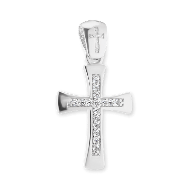 Sterling Silver Tapered Cross Pendant with Cubic Zirconia (26 x 13 mm)