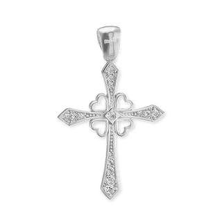 Sterling Silver Clover Cross Pendant with Cubic Zirconia (36 x 22 mm)