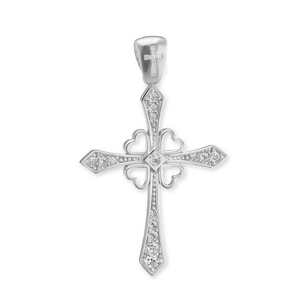 Sterling Silver Clover Cross Pendant with Cubic Zirconia (36 x 22 mm)